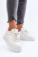 Sneakersy Damskie Na Platformie Eko Skóra Białe Vhisper